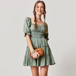 Francesca’s Blue Rain Marianna Puff Sleeve Mini Dress